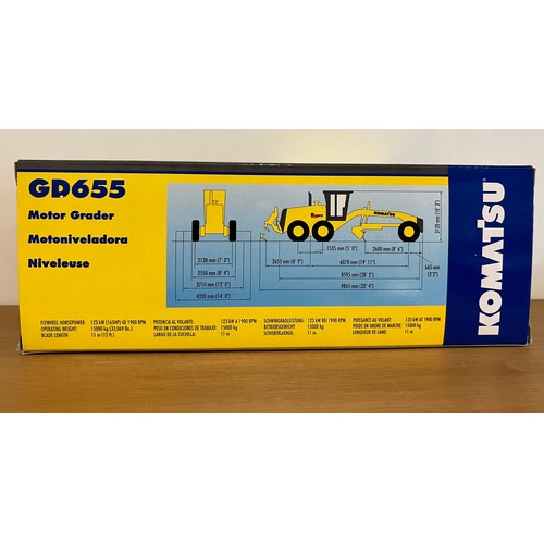 33 - KOMATSU GD655 MOTOR GRADER, 50-3062, DIE CAST, 1:50, BOXED, GREAT CONDITION