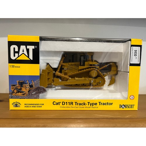 34 - NORSCOT CAT D11R TRACK-TYPE TRACTOR, 55025, DIE CAST, 1:50, BOXED, GREAT CONDITION