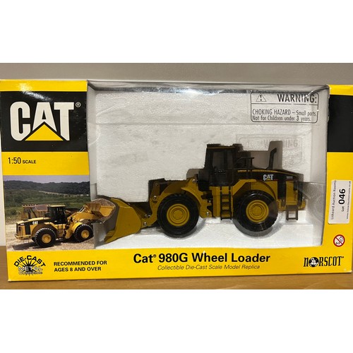 46 - NORSCOT CAT 980G WHEEL LOADER, REF:55027, DIE CAST, 1:50, BOXED, GREAT CONDITION