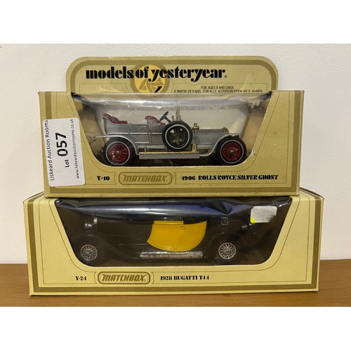 57 - 2 X MATCHBOX MODELS OF YESTERYEAR, 1 X Y-10 1906 ROLLS ROYCE SILVER GHOST 1:51, 1 X Y-24 1928 BUGATT... 