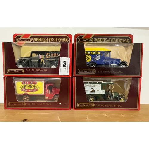 55 - 4 X MATCHBOX MODELS OF YESTERYEAR, 1 X Y-19 1929 MORRIS COWLEY VAN (MICHELIN) 1:39, 1 X Y30 1920 MOD... 