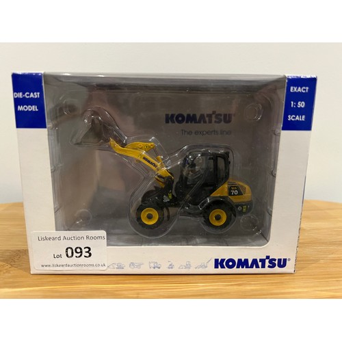 93 - KOMATSU WA70, COMPACT WHEEL LOADER, 1:50, DIE CAST, BOXED, GREAT CONDITION