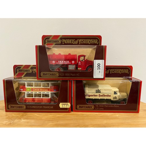 100 - 3 X MATCHBOX MODELS OF YESTERYEAR, 1 X Y15 PRESTON TRAMCAR (SWAN VESTAS) 1:87, 1 X Y23 1930 MACK AC ... 