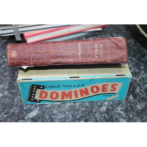 597 - BIBLE AND SET OF DOMINOS