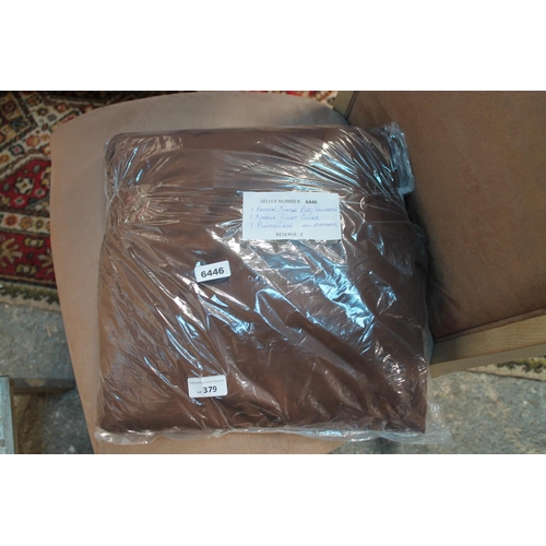 379 - BROWN SINGLE BED VALANCE, DUVET COVER AND PILLOW CASE