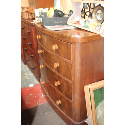 397 - VICTORIAN BOW FRONT 2 OVER 3 CHEST OF DRAWERS