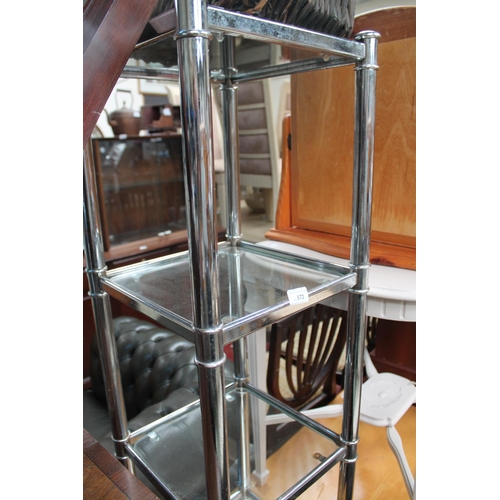 572 - CHROME AND GLASS SHELVING UNIT