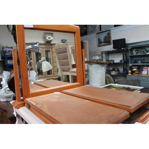 575 - PINE TRIPLE DRESSING TABLE MIRROR AND PINE SWING MIRROR