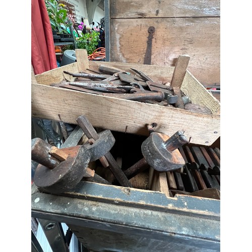 207 - CARPENTERS CHEST FULL OF MOULDING PLANES, SMOOTHING PLANES AND OTHER CARPENTERS TOOLS