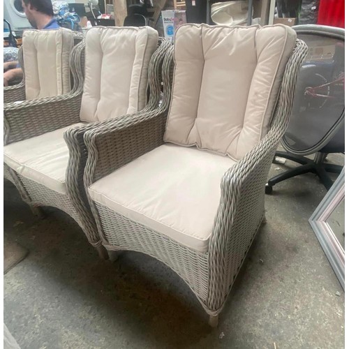 716 - 4 X RATTAN GARDEN SEATS WITH CUSHIONS