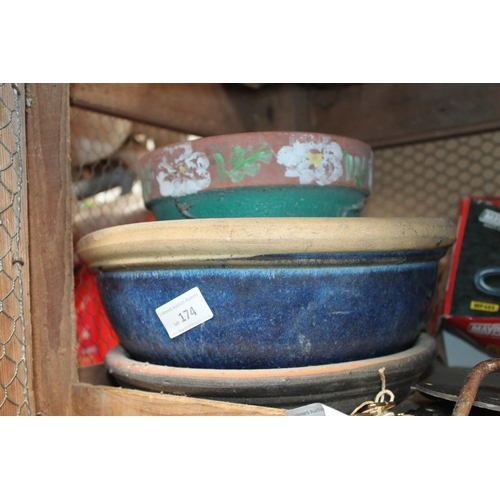 174 - BLUE GLAZED GARDEN POTS