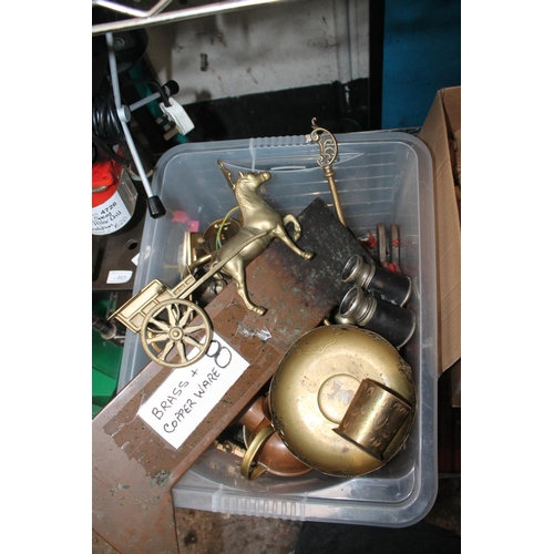 16 - LARGE BOX OF BRASS AND COPPERWARE
