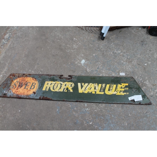 123 - VINTAGE METAL SWEB FOUR VALUE SIGN, AS FOUND