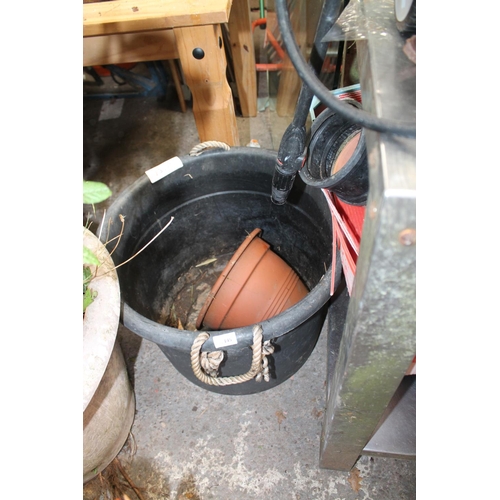 145 - BLACK BUCKET WITH ROPE HANDLES