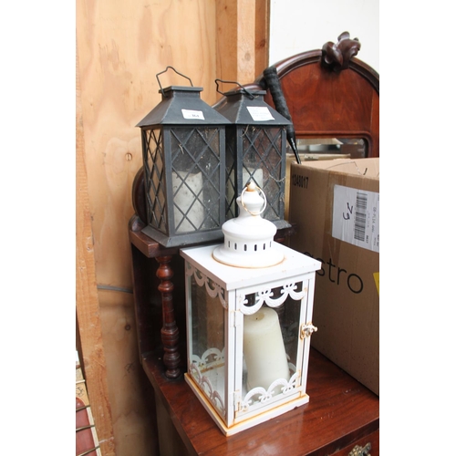 364 - 3 X CANDLE LANTERNS (2 X BLACK AND 1 X WHITE)