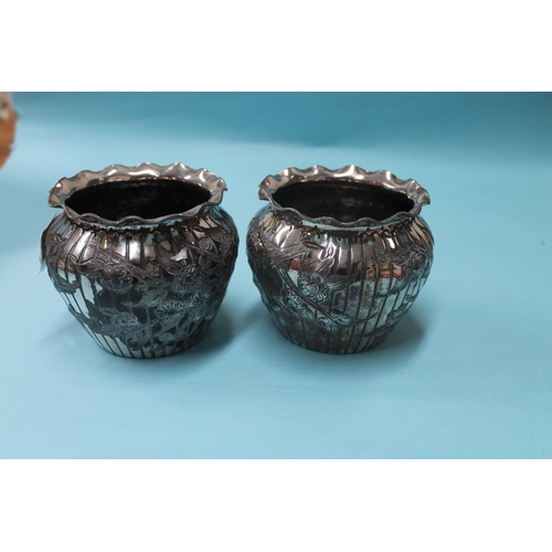 442 - 2 X PLATED ROSE DESIGN METAL VASES APPROX 4