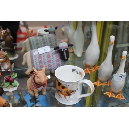 473 - TRIO OF FARMYARD ITEMS INCLUDING A SHEEP, NODDING PIG AND A MUG