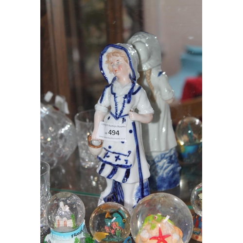 494 - BLUE AND WHITE 1880S VICTORIAN LADY FIGURE