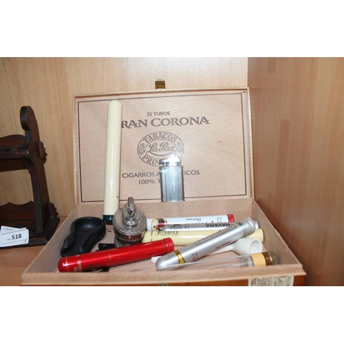 520 - GRAN CORONA 25 CIGAR CASE WITH EMPTY CIGAR TUBES CUTTER AND TABLE LIGHTER