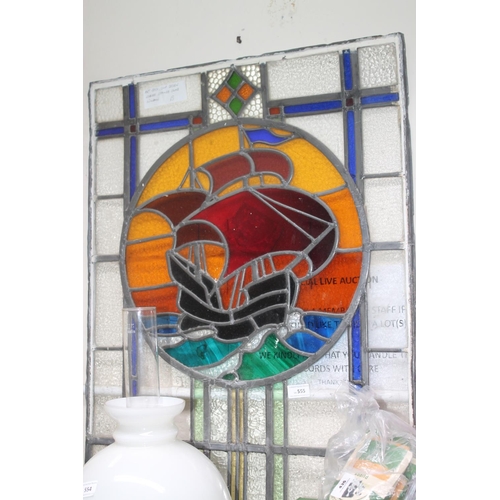 555 - ART DECO SHIP DESIGN LEADED STAINED GLASS WINDOW