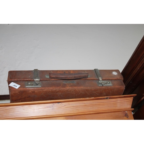 664 - VINTAGE LEATHER LOCKING SUITCASE