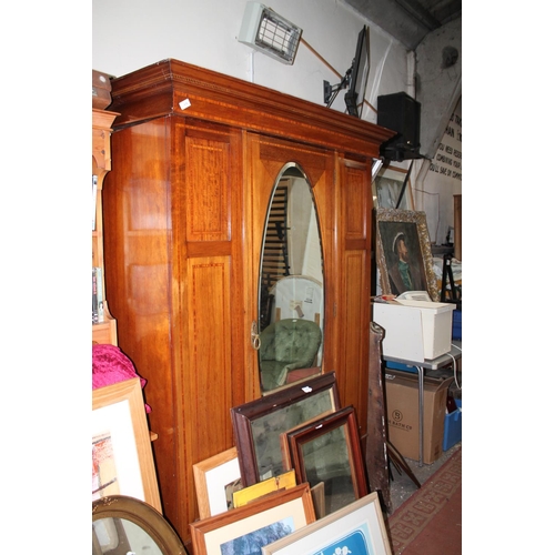 676 - EDWARDIAN INLAID 3 PIECE BEVELLED MIRRORED WARDROBE