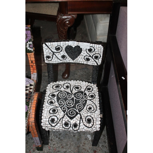 737 - CHILDS HANDCRAFTED INTRICATE BLACK AND WHITE LOVE HEART CHAIR