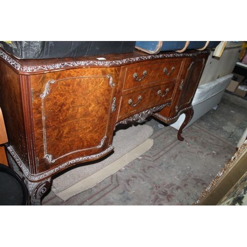 784 - 2 DRAWER 3 DOOR INLAID DARK WOOD HALL TABLE