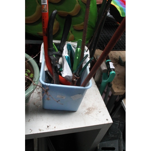 152 - CONTAINER CONTAINING SAWS, FISHING LINE ETC