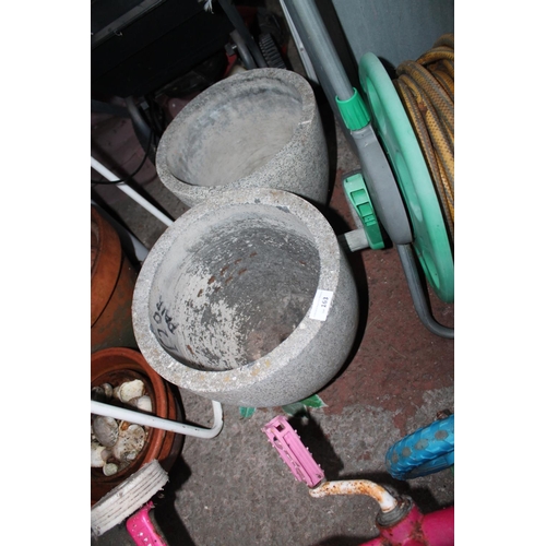 163 - PAIR OF HEAVY STONE GARDEN POTS
