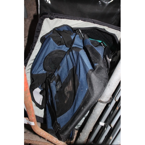 168 - PET CARRIER AND CONTENTS INC SMALL BLANKET. DOG BACK PACK