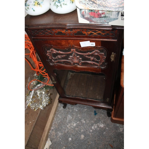 326 - ORNATE GLAZED HALL CABINET. 40IN X 22IN