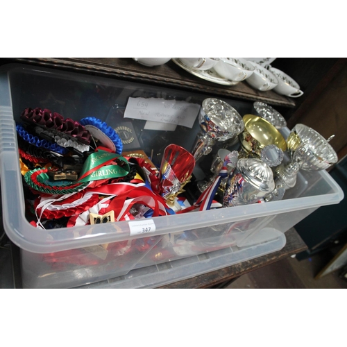 347 - QTY OF NEW TROPHIES AND ROSETTES