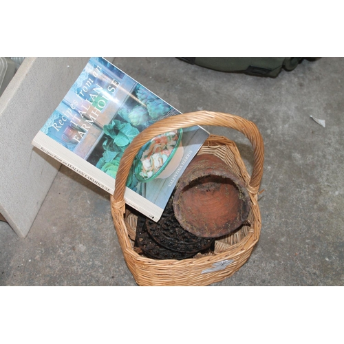 184 - MILK BOTTLE WICKER BASKET AND CONTENTS