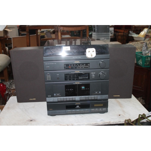 515 - TOSHIBA CD/TAPE/RADIO/ RECORD PLAYER WITH MANUAL AND TWO SPEAKERS