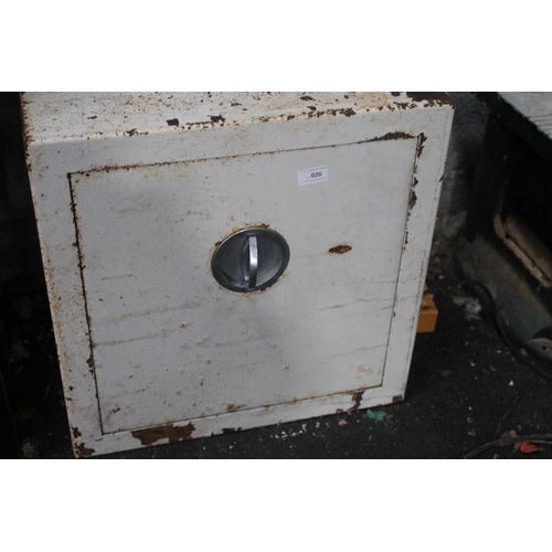 26 - APROX 2FT SQUARE CAST SAFE WITH KEYS