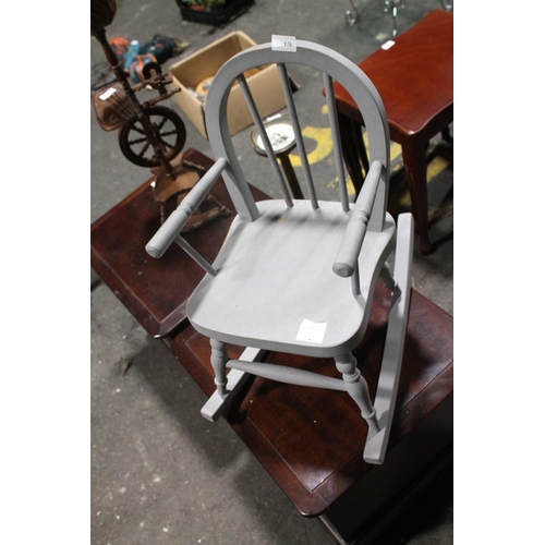 376 - GREY PAINTED CHILDS ROCKING CHAIR