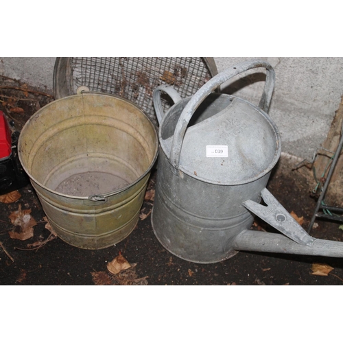 39 - 2.5G BELDRAY GALVANISED WATERING CAN WITH ROSE, GARDEN SIEVE AND GALVANISED BUCKET