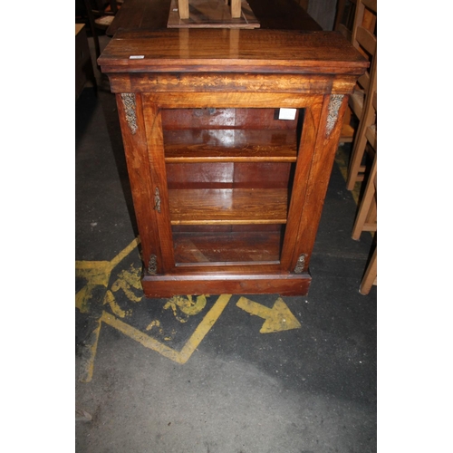 459 - VICTORIAN WALNUT GLAZED DISPLAY CABINET WITH KEY