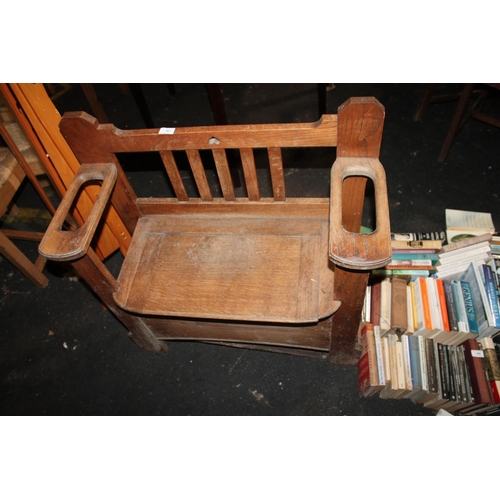 467 - ANTIQUE PINE HALL CHAIR AND STORE WITH ORIGINAL UMBRELLA DRIP TRAYS