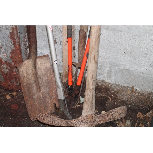 47 - GARDEN SHOVEL, FORK, LOPPERS AND PICKAXE