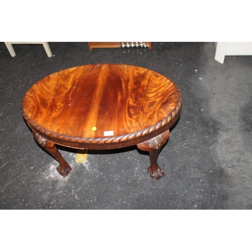 495 - ORNATE MODERN FLAMED MAHOGANY CLAW AND WOOL SIDE TABLE