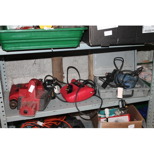 117 - 3 X RED POWER TOOLS INCLUDING A DRILL JIGSAW AND PLAINER AND A CHALLENGE MD228  ELECTRIC DRILL