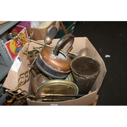177 - BOX OF MIXED COPPER AND BRASSWARE