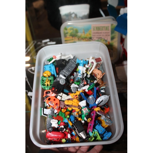 349 - TUB OF MIXED VINTAGE KINDER TOYS