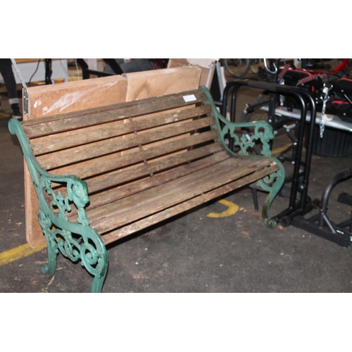 420 - WOODEN SLATTED CAST IRON BENCH