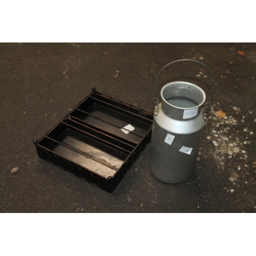 45 - A METAL TRAY WITH DRAWS AND A MILK CHURN