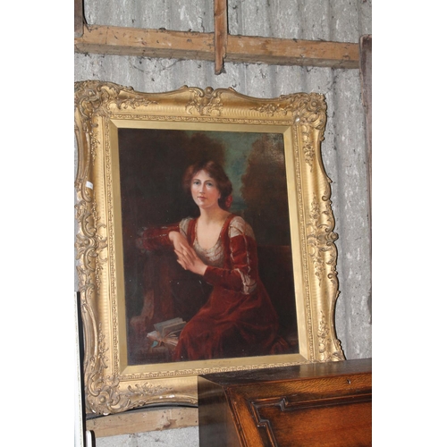 668 - ABBY ALTSON ORIGINAL PAINTING ON CANVAS IN LARGE GILT ORNATE FRAME MID TO LATE 1800S