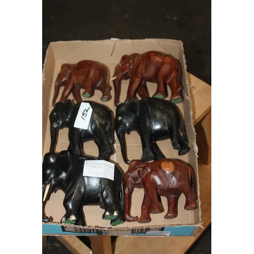 92 - 6 WOODEN CARVED ELEPHANTS