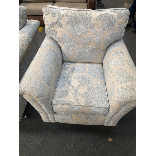 388 - TWO SEATER AND ARMCHAIR DUCK EGG AND CREAM FLORAL SOFA